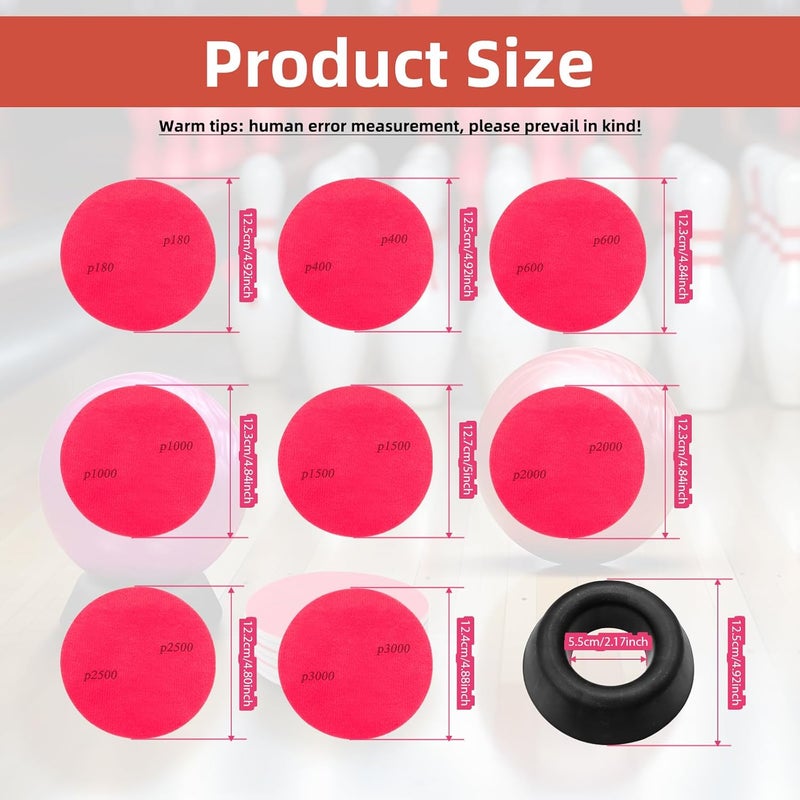 LJZP 17Pcs Bowling Ball Sanding Pads Cup Set, Grit 180, 400, 500, 800, 1200, 2000, 2500, 3000 Sanding Pads with Bowling Ball Holder Ring for Polishing Cleaning Display - Image 2